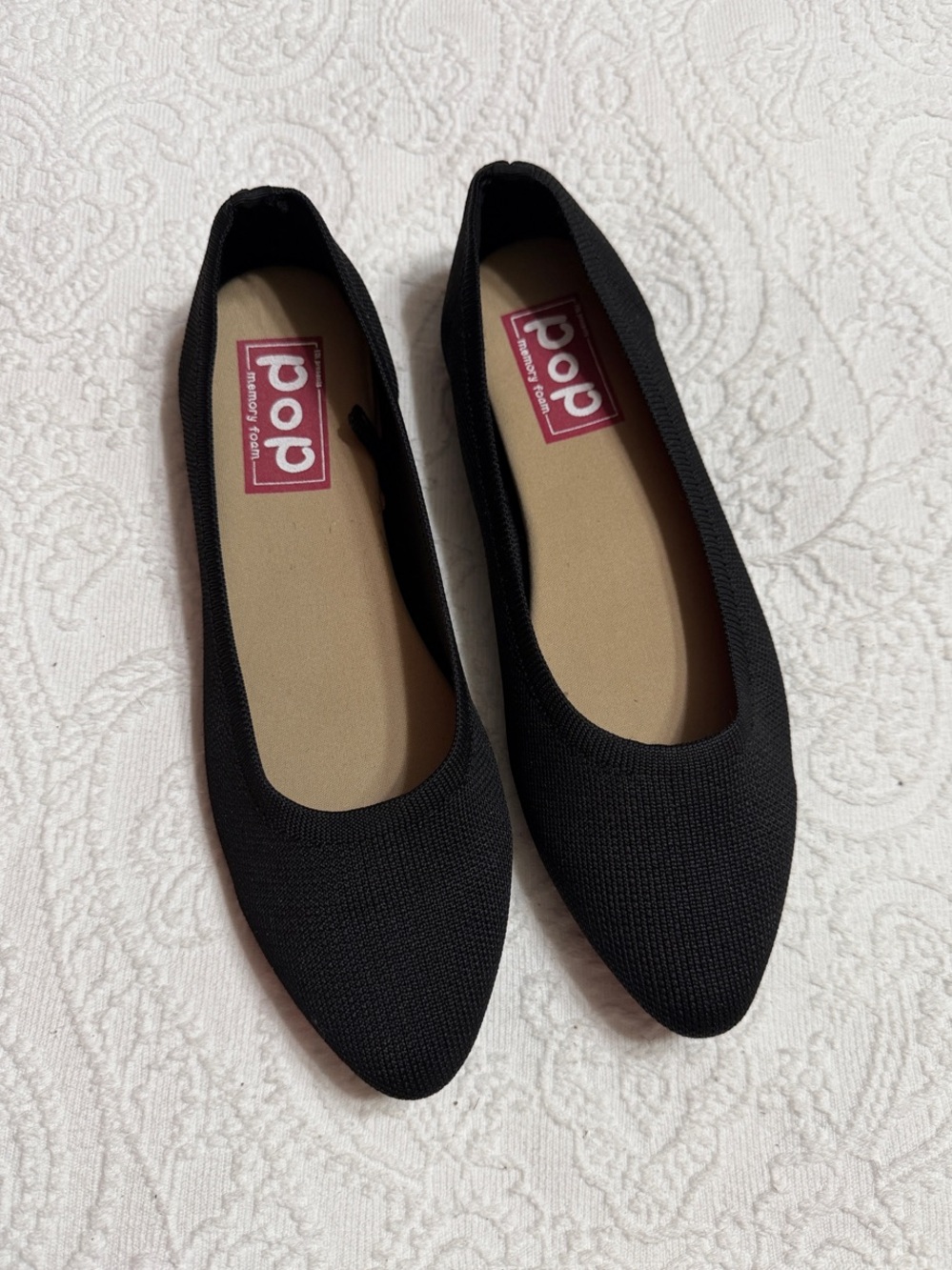 pop Size 8.5M Black Pointed Toe Knit Ballet Flats